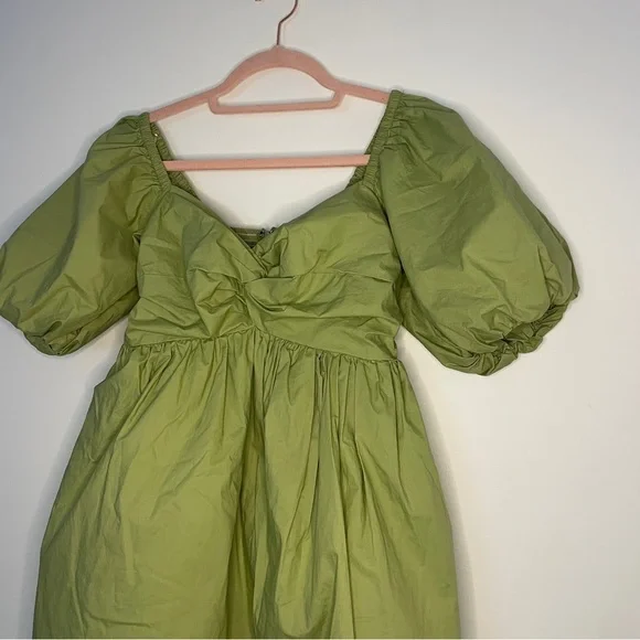 En Saison Green Puff Sleeve Cotton Mini Dress | Ruched Bodice | Size S - Picture 5 of 8
